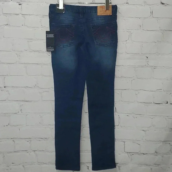 True Religion Halle Mid Rise Super Skinny Blue Jeans Red Stiching Size 12 NWT🔥 - Picture 1 of 16